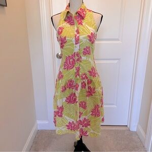 Lilly Pulitzer Pink and Green Floral Midi Dress SZ 4